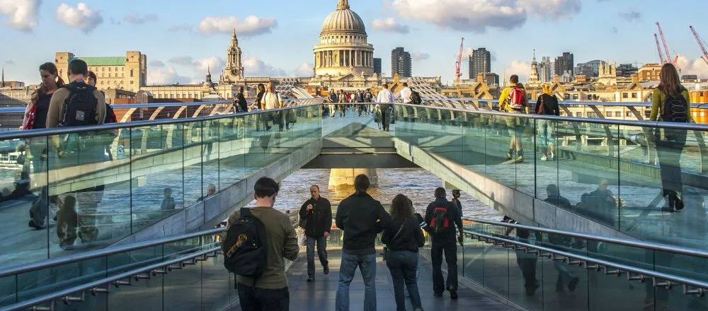 People walking next to the river Thames in London